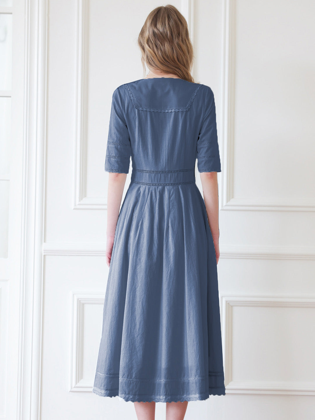 Fiona 100% Baumwolle Denim Blau Midi Kleid
