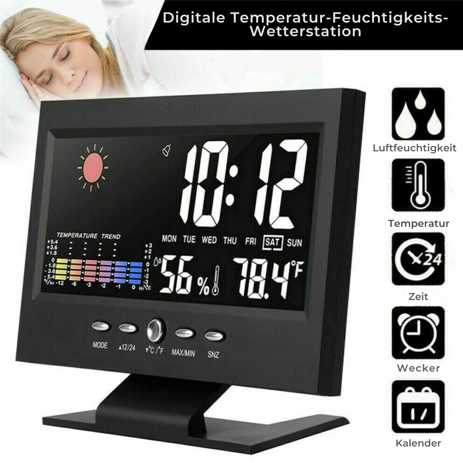 5-in-1 LED digitale wekker met kalender