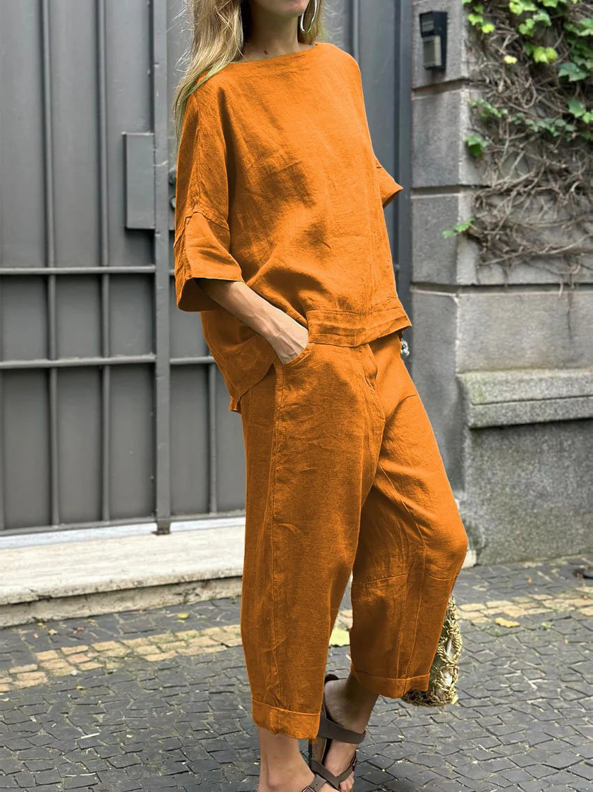 Damen Bequem Set aus gefalteten Hosen und Shirt