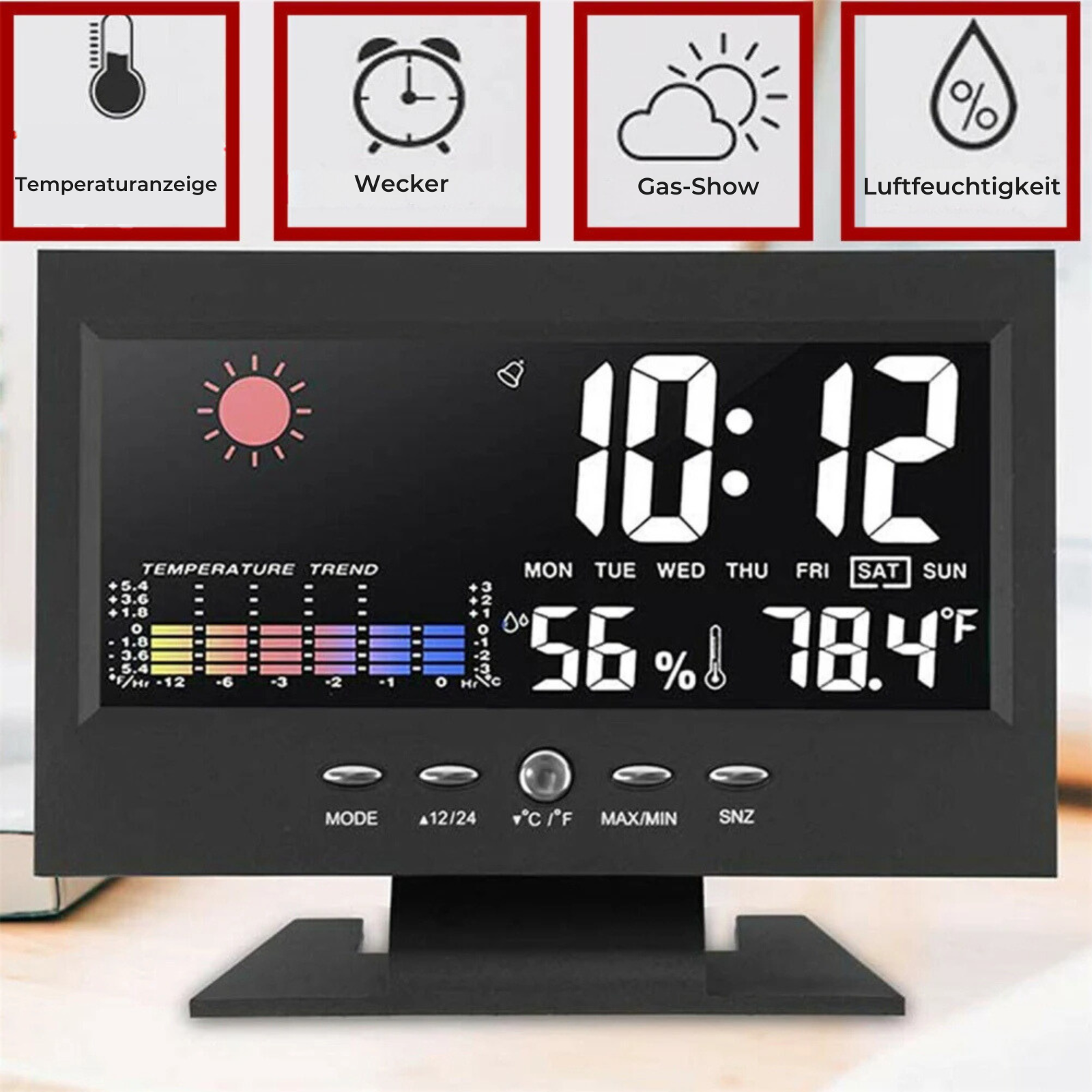 5-in-1 LED digitale wekker met kalender