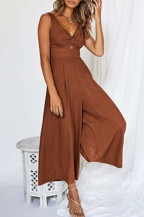 SOMMER V-AUSSCHNITT CUTOUT VERSTELLBARE TRÄGER WEITE BEIN JUMPSUITS