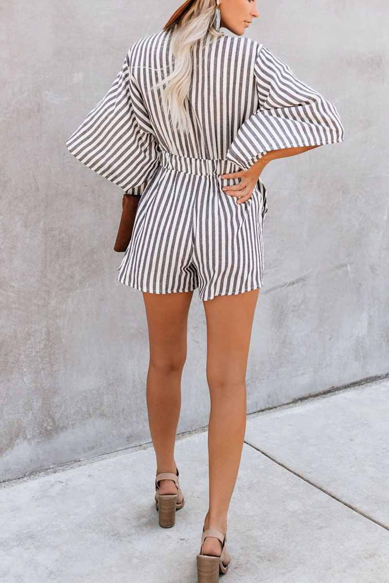 Gestreifter Kurzarm Lockere Jumpsuit