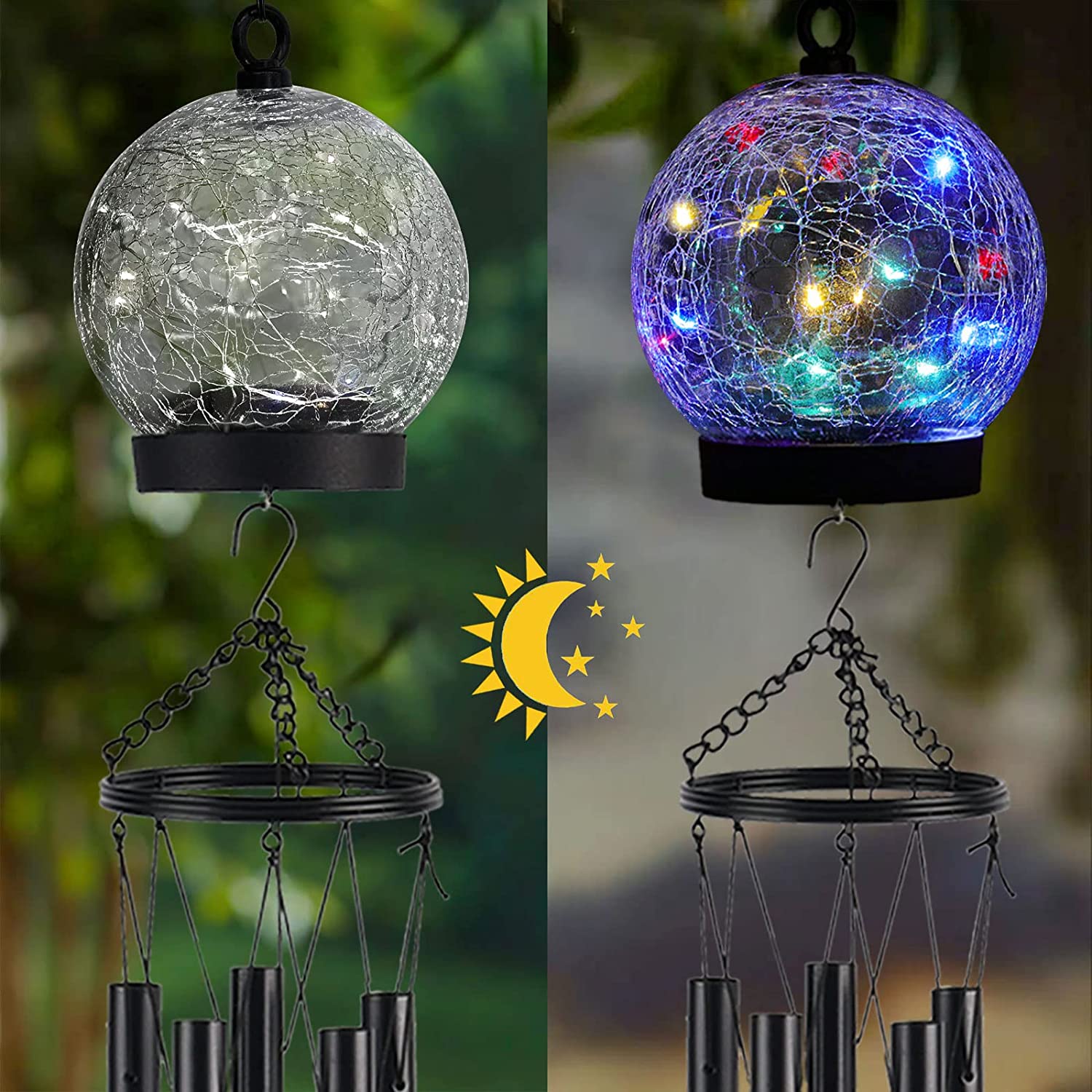 Solarhängende Glasball | Windspiele LEDs 42 Zoll