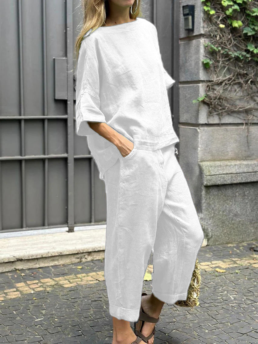 Damen Bequem Set aus gefalteten Hosen und Shirt