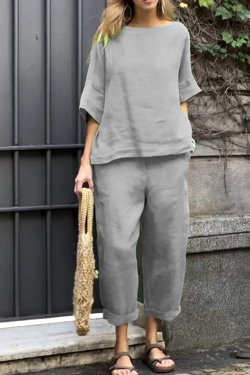 Damen Bequem Set aus gefalteten Hosen und Shirt