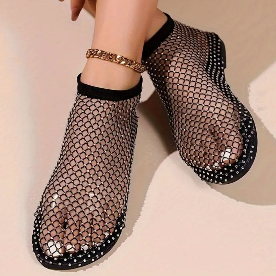 Vallova- Glitzernde Mesh-Kettensandalen