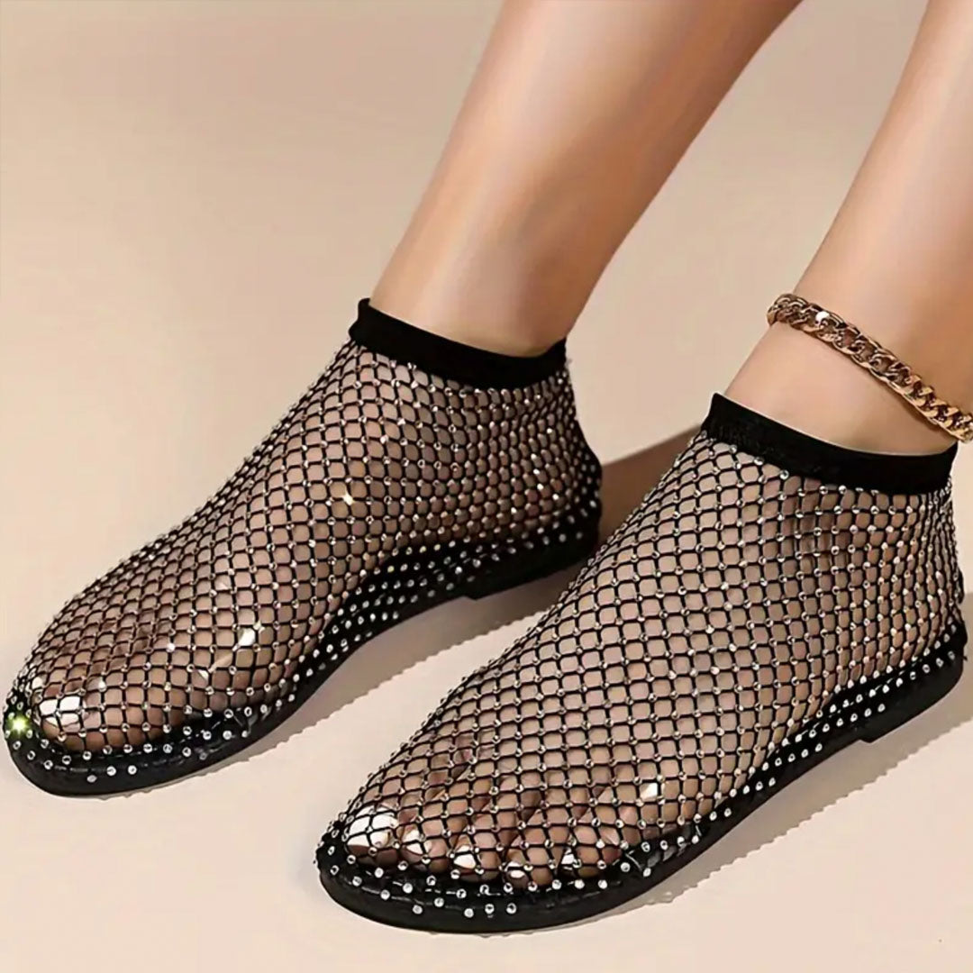 Vallova- Glitzernde Mesh-Kettensandalen