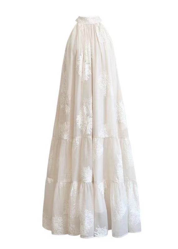 Französisches schwarzes kaltes Schulter besticktes Baumwollkleid Sommer