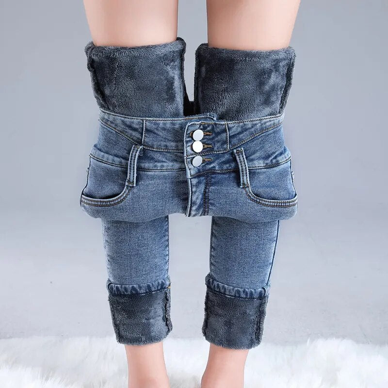 Winter stretch jeans van fleece