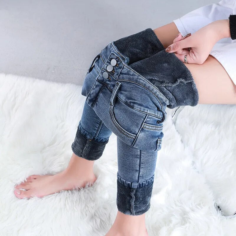 Winter stretch jeans van fleece