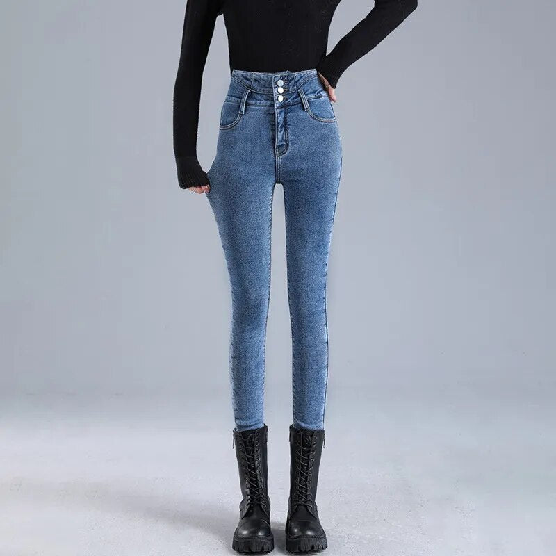 Winter stretch jeans van fleece