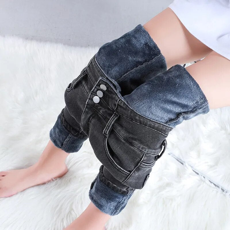 Winter stretch jeans van fleece