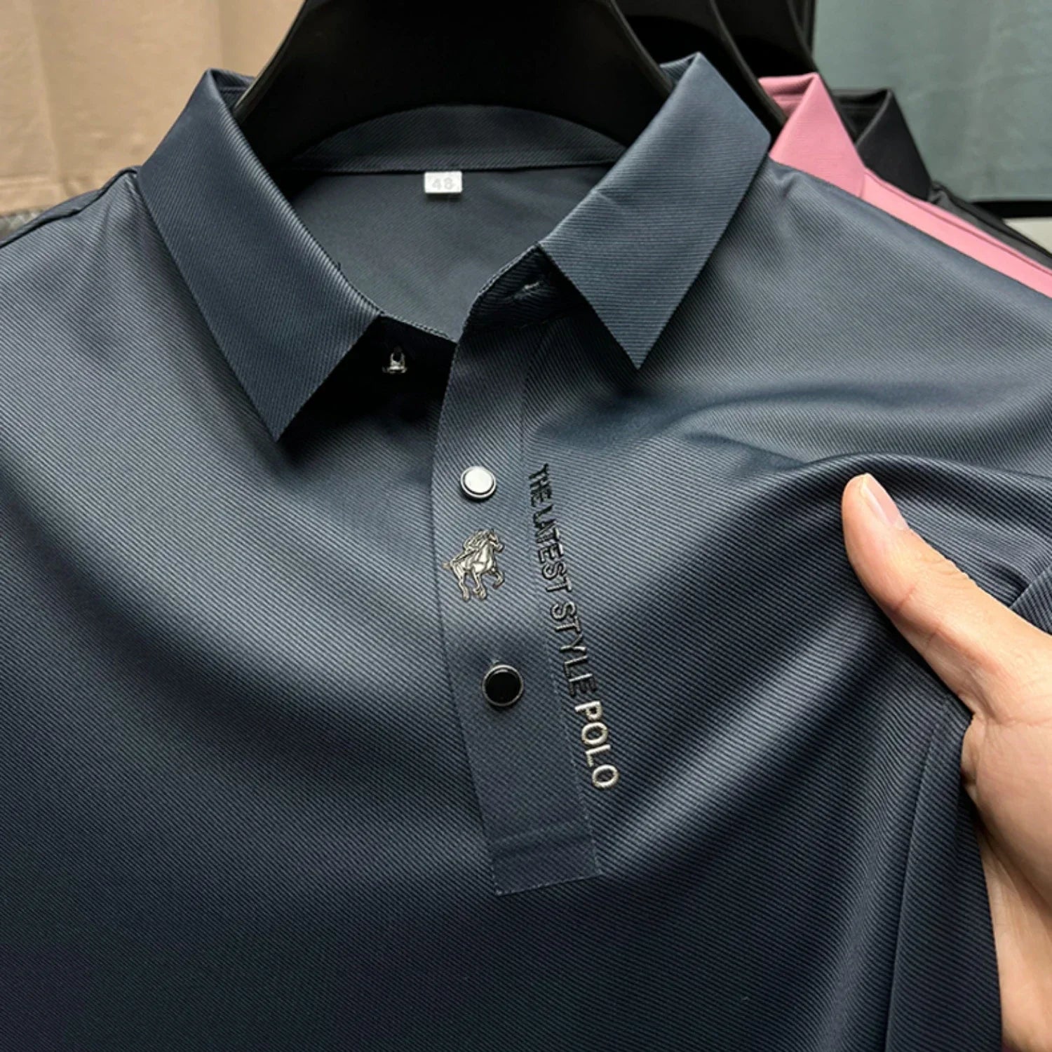 AeroCool Polo Eisseide Stickerei Sommer Polohemd mit Kragen Elastizität T-Shirt Kurzarm