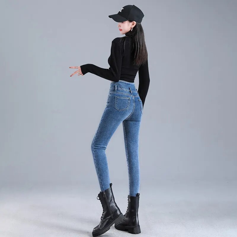 Winter stretch jeans van fleece