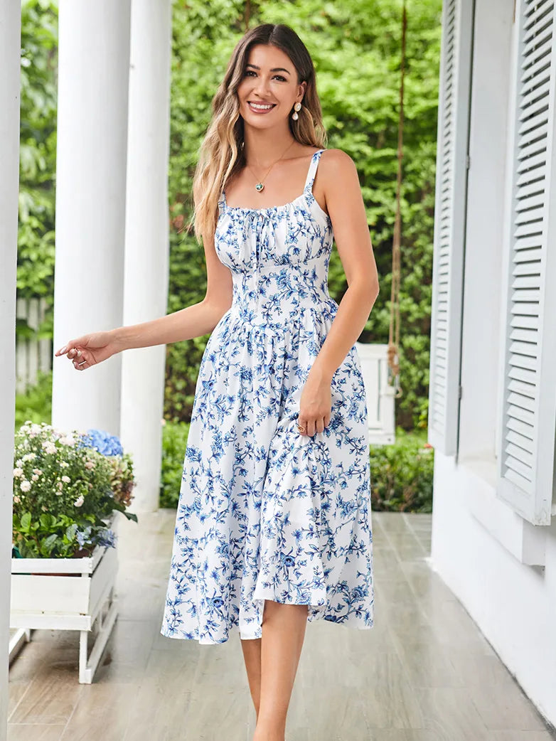 Sommer Bequeme Blumenkleid mit Taschen