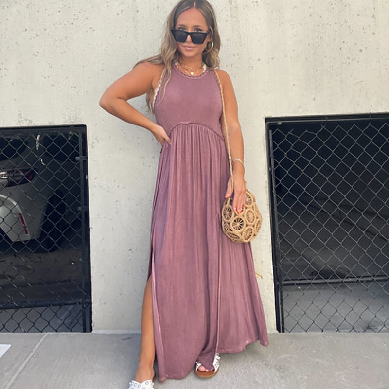 NovaStyle - Schlitz Lässig Einfach Locker Maxi Lang Kleid
