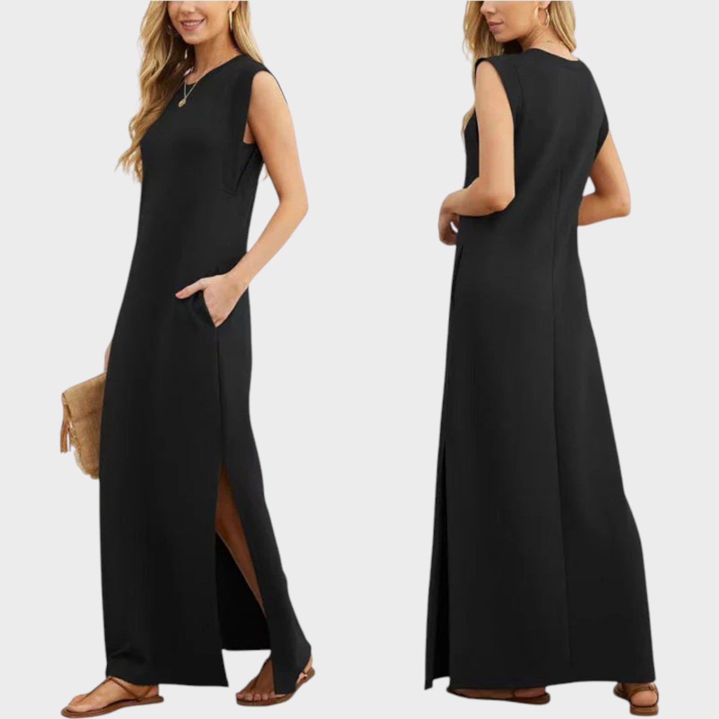 EMY – Knitterfreies, fließendes Sommerkleid mit Schlitz & Taschen