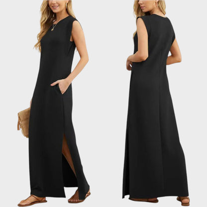 EMY – Knitterfreies, fließendes Sommerkleid mit Schlitz & Taschen
