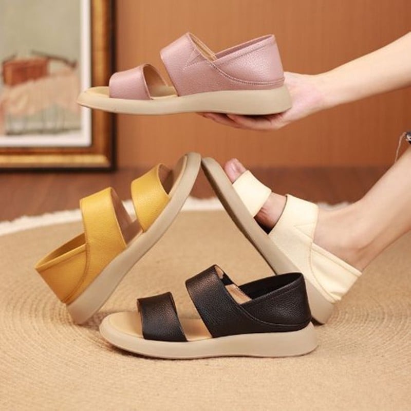 Neue modische Sandalen für Frauen aus echtem Leder mit dicker Sohle
