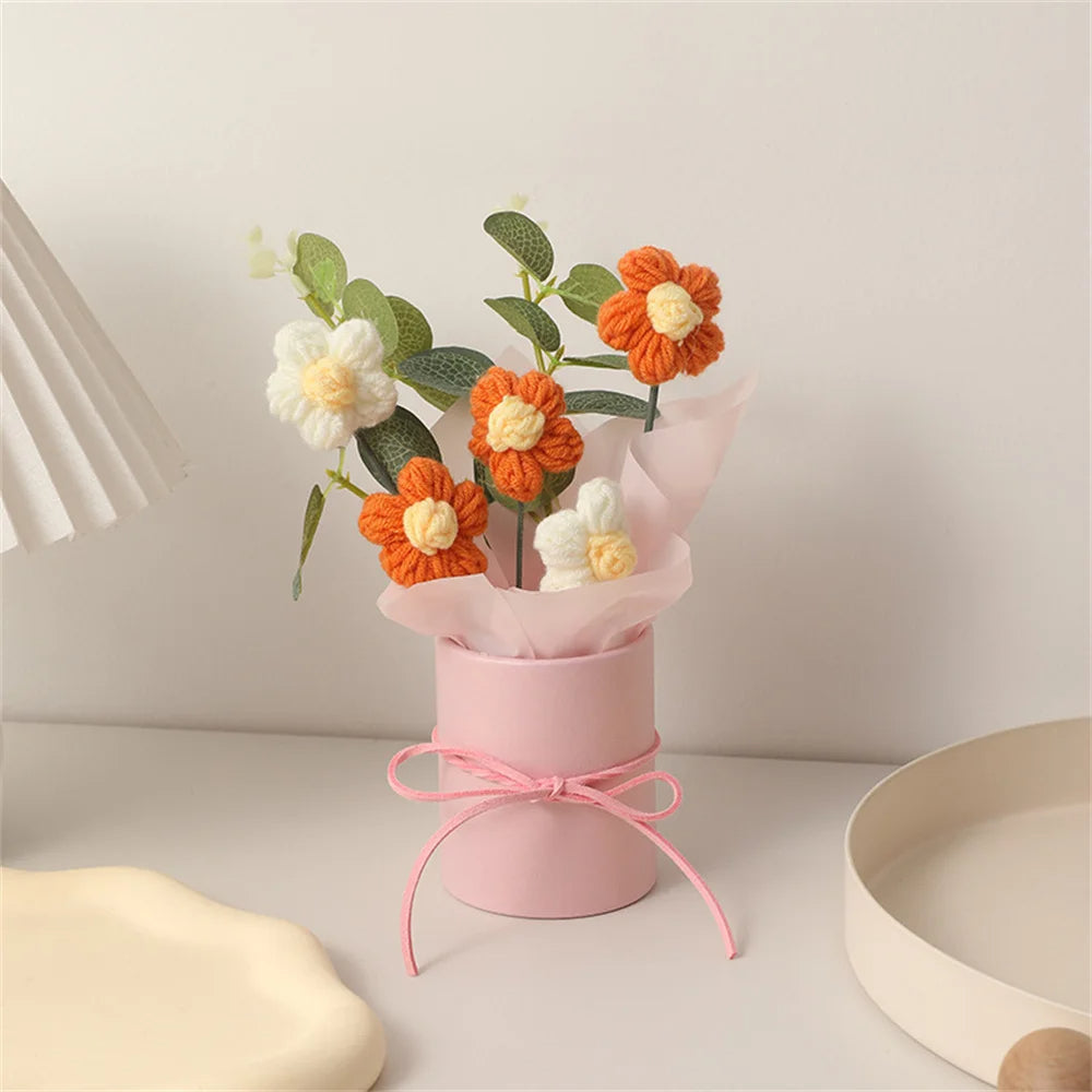 Gebreide bloemen puff bucket Bouquet