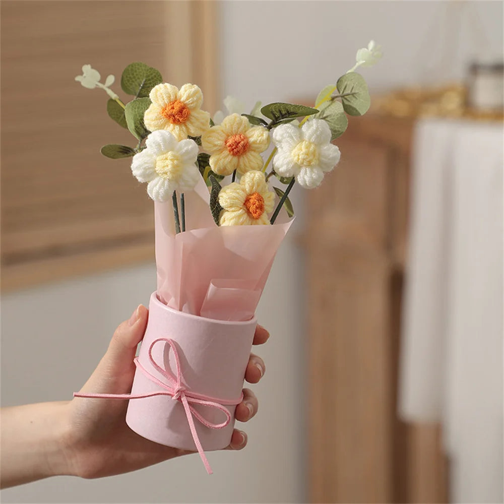 Gebreide bloemen puff bucket Bouquet