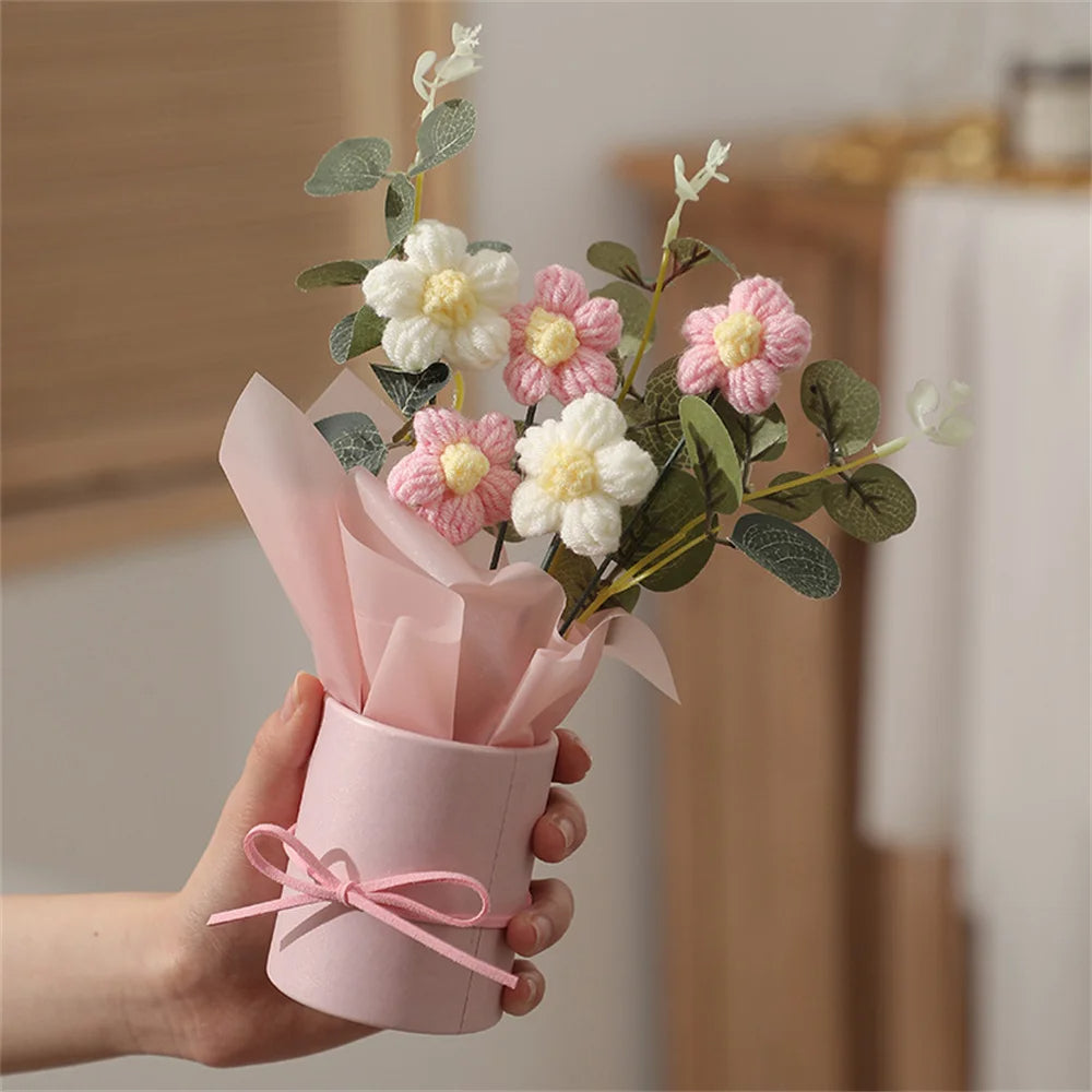 Gebreide bloemen puff bucket Bouquet