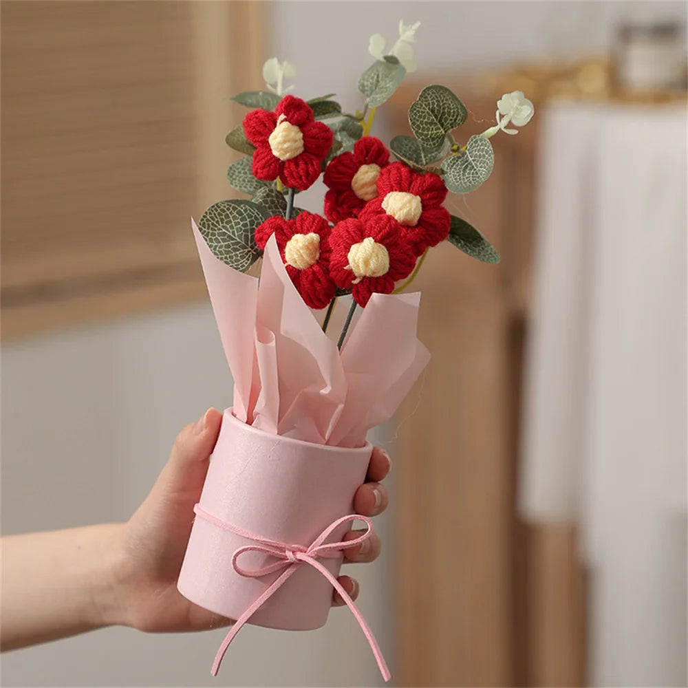 Gebreide bloemen puff bucket Bouquet