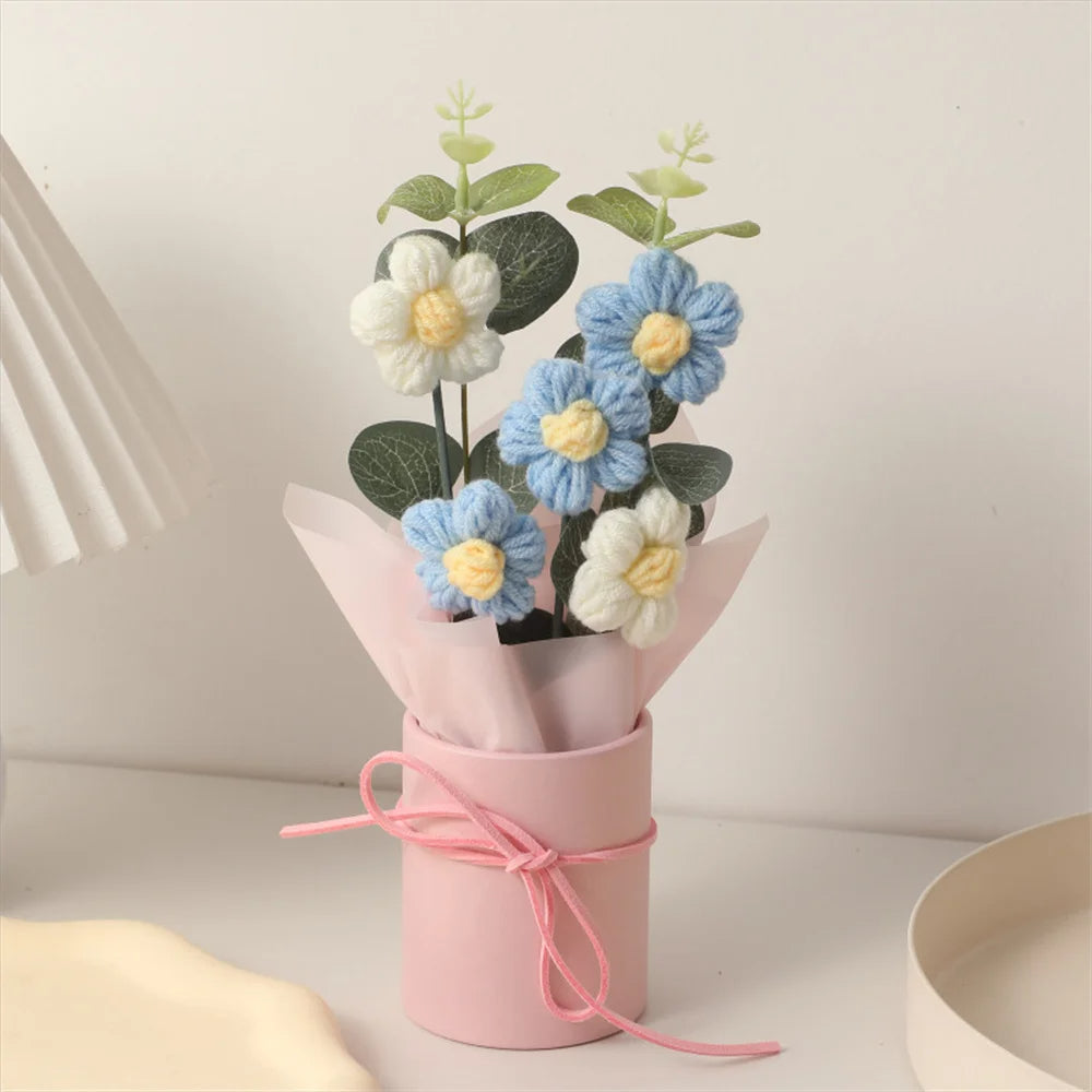 Gebreide bloemen puff bucket Bouquet